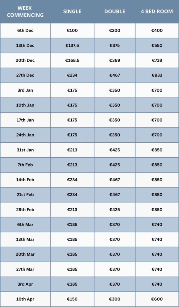 Short stay price list meribel hotel